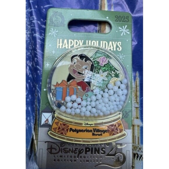 Disney Parks 2025 Christmas Polynesian Village Resort Pin Lilo Snow Globe - Picture 2 of 2